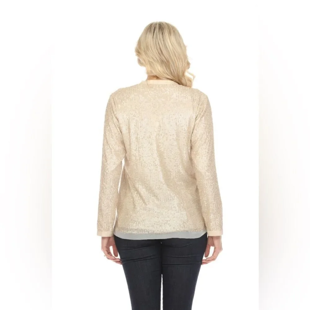 Johnny Was Grace Cream Shirt Blouse Sequin Button Down Long Sleeve Size S